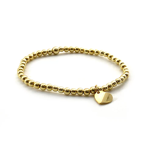 Pulsera Bolitas Corazón Oro