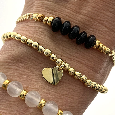 Pulsera Bolitas Corazón Oro
