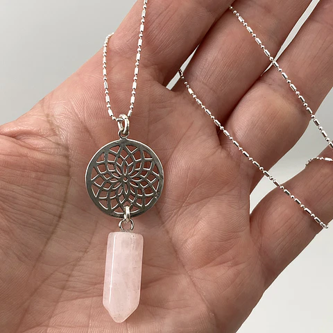 Collar Mandala Punta Cuarzo Rosado