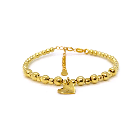 Pulsera Bolitas Corazón Oro
