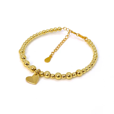 Pulsera Bolitas Corazón Oro