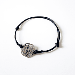 Pulsera Cuero Semilla Vida Plateado