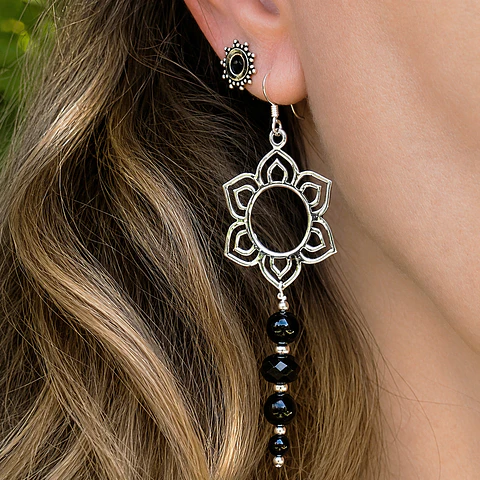 Aros Colgante Lotus Ónix