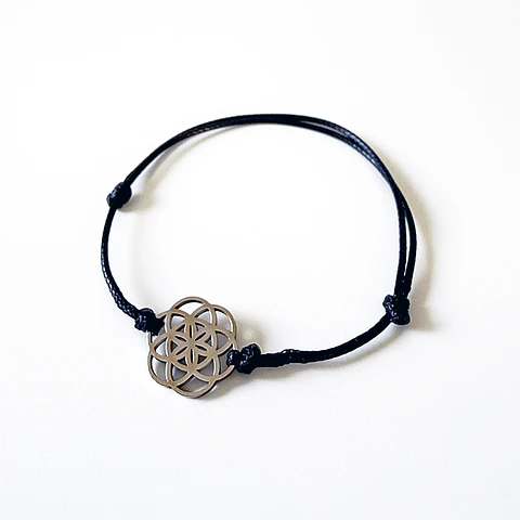 Pulsera Cuero Semilla Vida Plateado