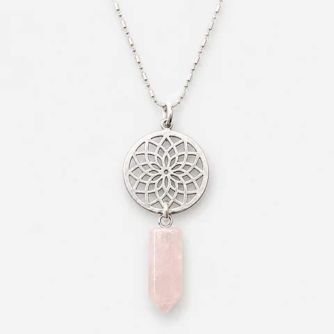 Collar Mandala Punta Cuarzo Rosado