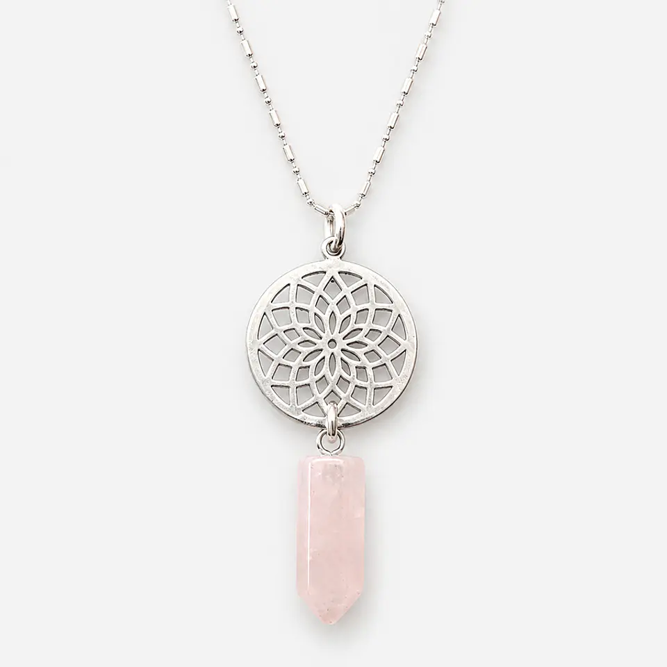 Collar Mandala Punta Cuarzo Rosado 1