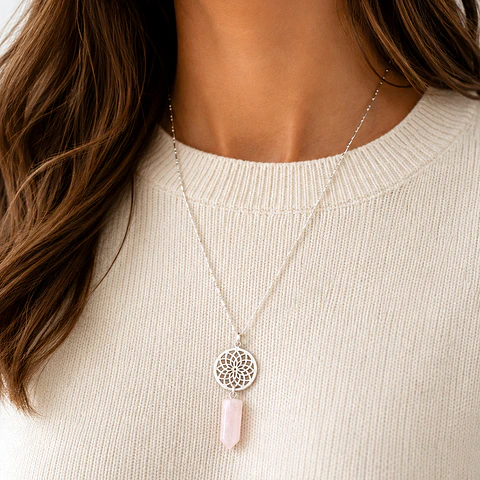 Collar Mandala Punta Cuarzo Rosado