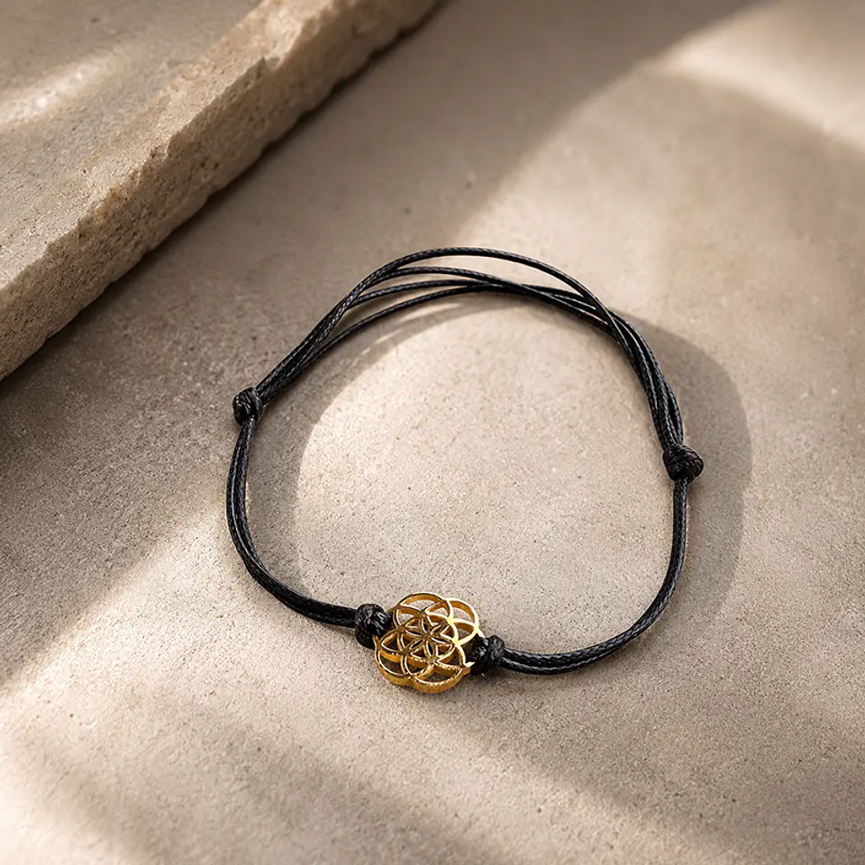 Pulsera Cuero Semilla Vida Oro 3