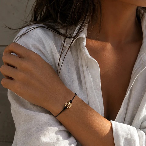 Pulsera Cuero Semilla Vida Oro
