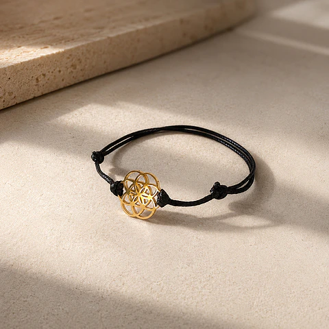 Pulsera Cuero Semilla Vida Oro