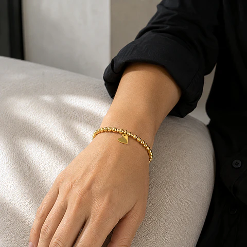 Pulsera Bolitas Corazón Oro