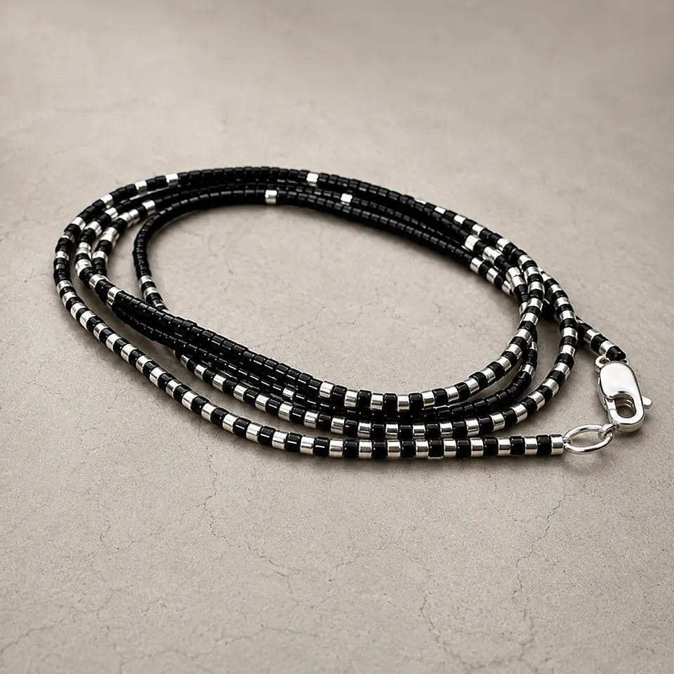 Pulsera Mostacillas Miyuki Negro/Plata 2