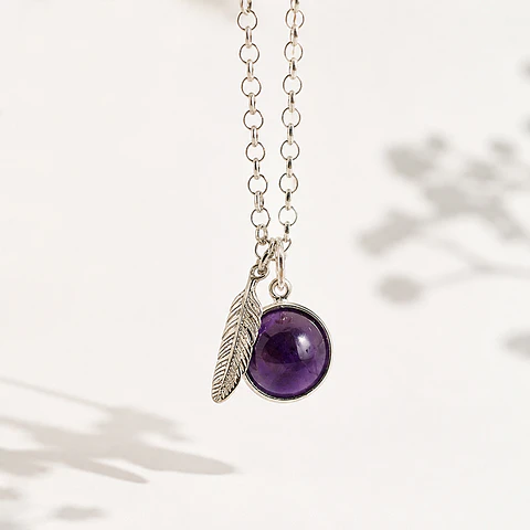 Collar Esfera Amatista Pluma