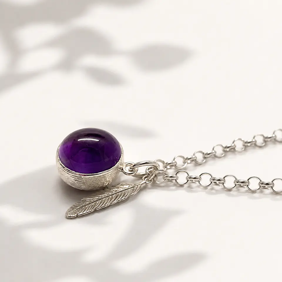 Collar Esfera Amatista Pluma 3