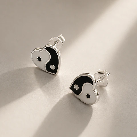 Aros Mini Corazón Yin Yang