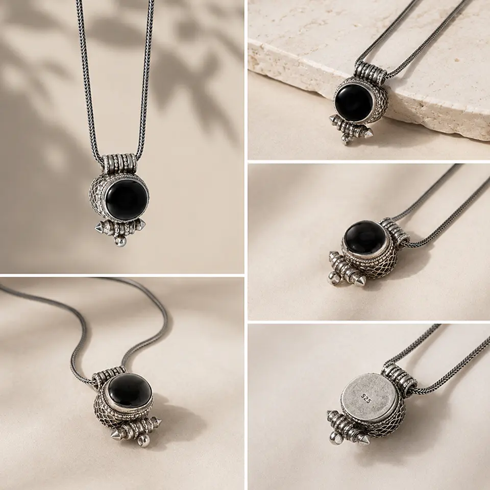 Collar Colgante Plata Ónix 2