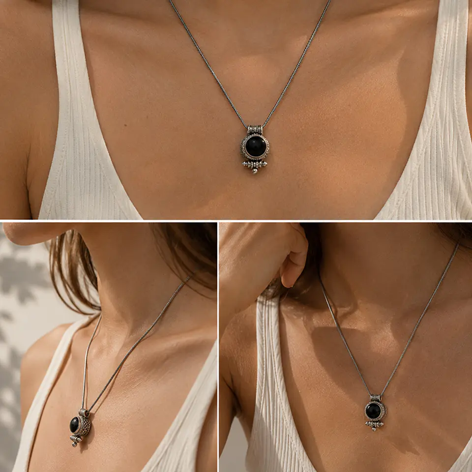 Collar Colgante Plata Ónix 3