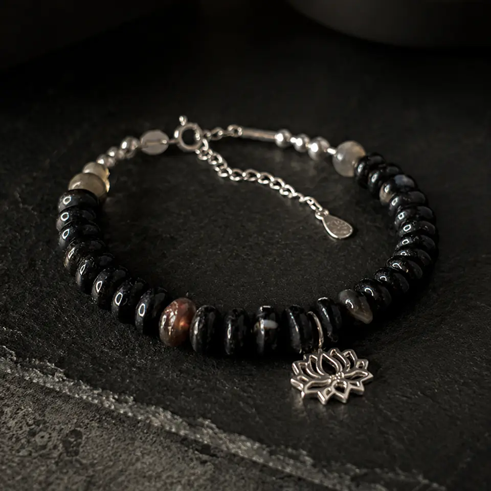 Pulsera Ágata Negra Loto 1