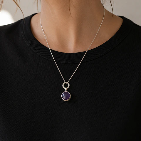 Collar Argolla Esfera Amatista