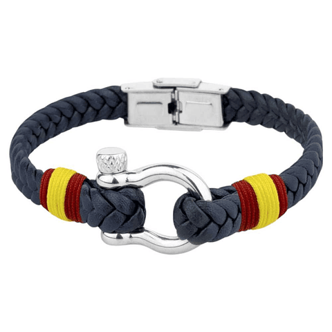 Pulsera de acero con cuero trenzado azul España