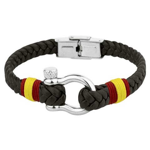 Pulsera de acero con cuero trenzado marrón España
