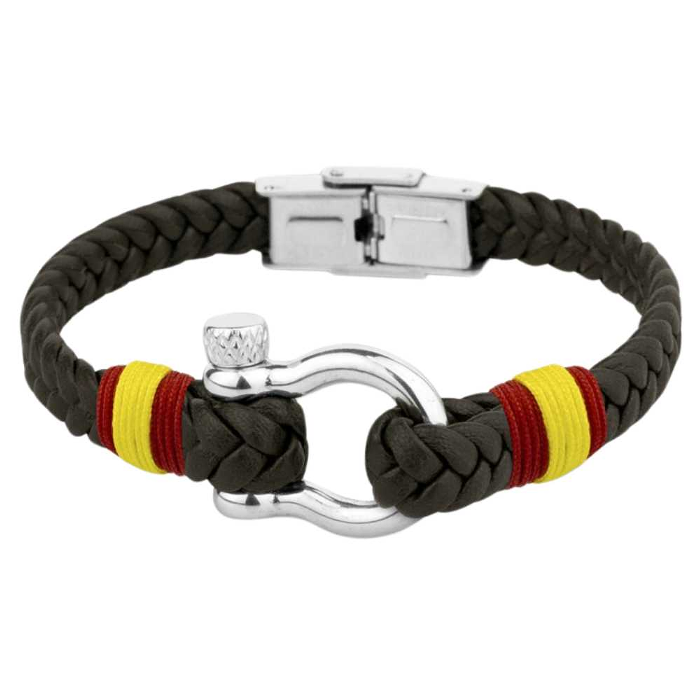 Pulsera de acero con cuero trenzado marrón España 1