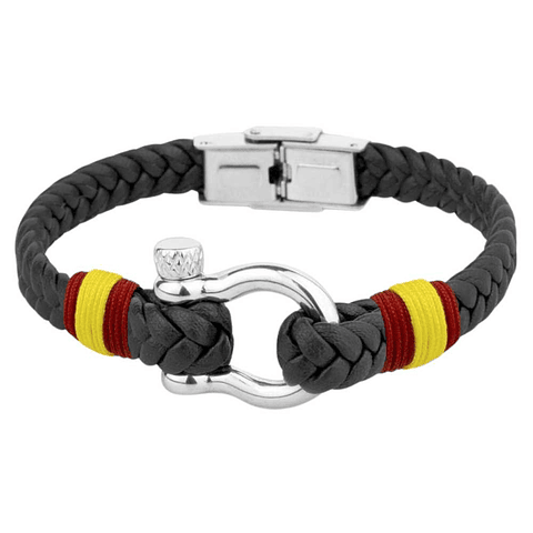 Pulsera de acero con cuero trenzado negro España 