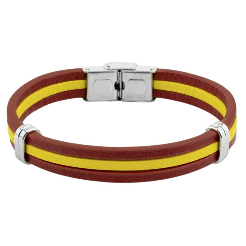 Pulsera de acero con cuero rojo y amarillo España  1
