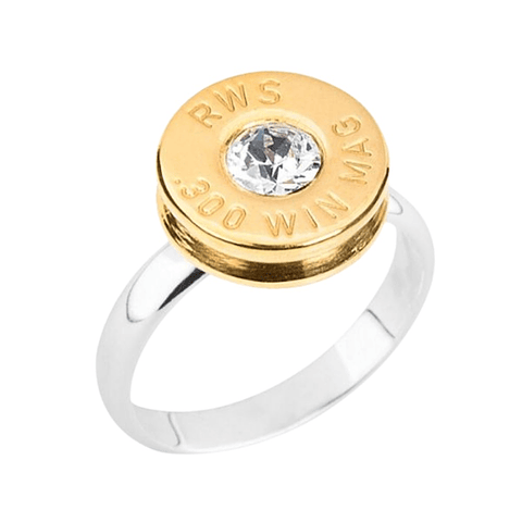 Anillo con casquillo de bala y piedra blanca 