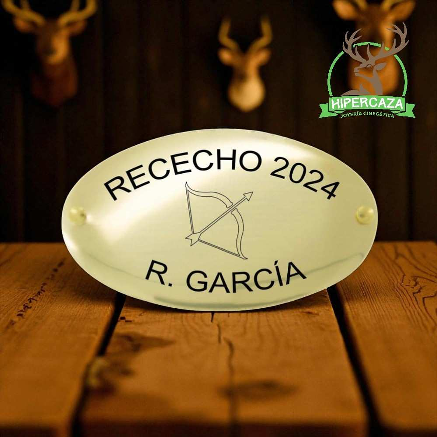 Chapa trofeo de caza personalizada rececho  2