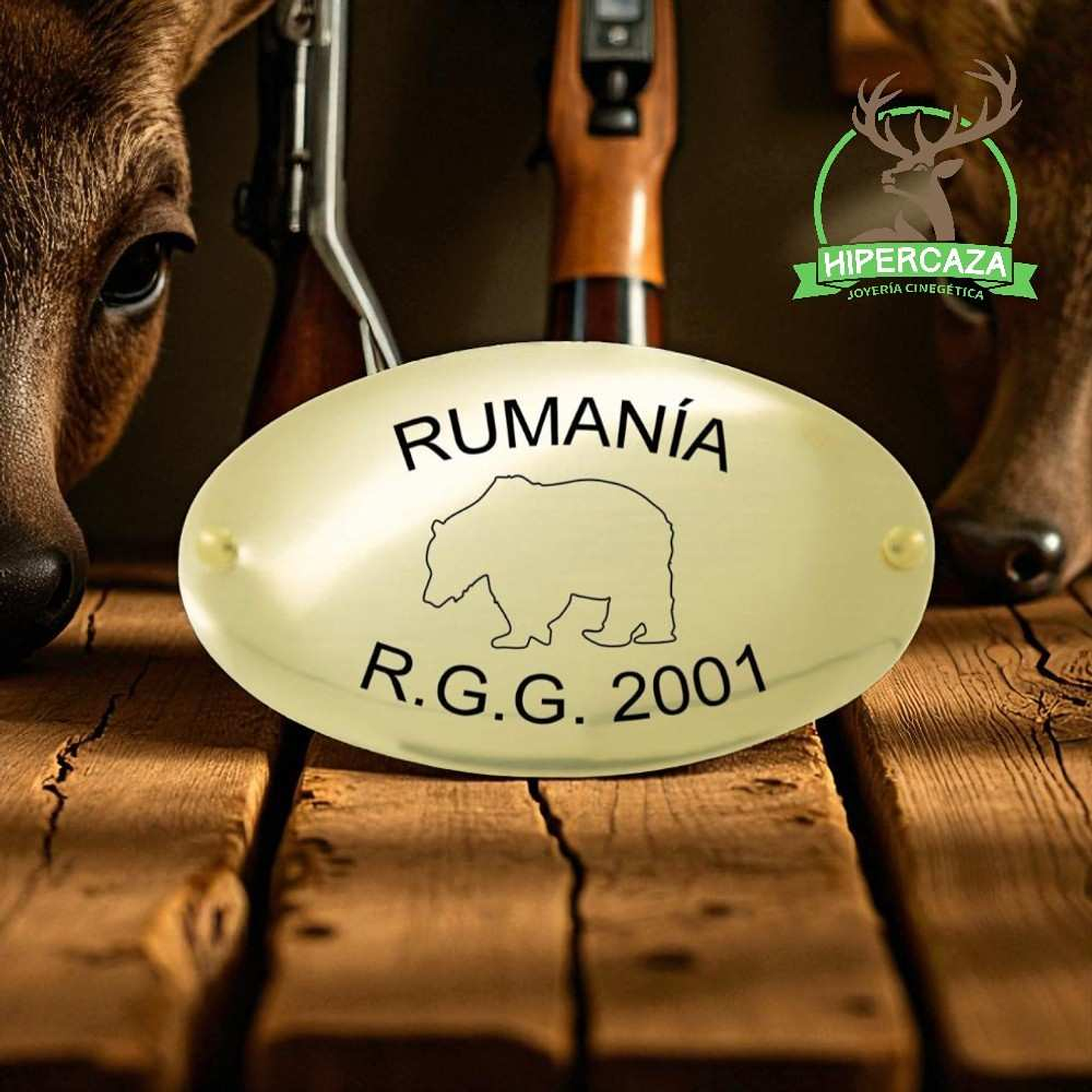 Chapa trofeo de caza personalizada oso  2