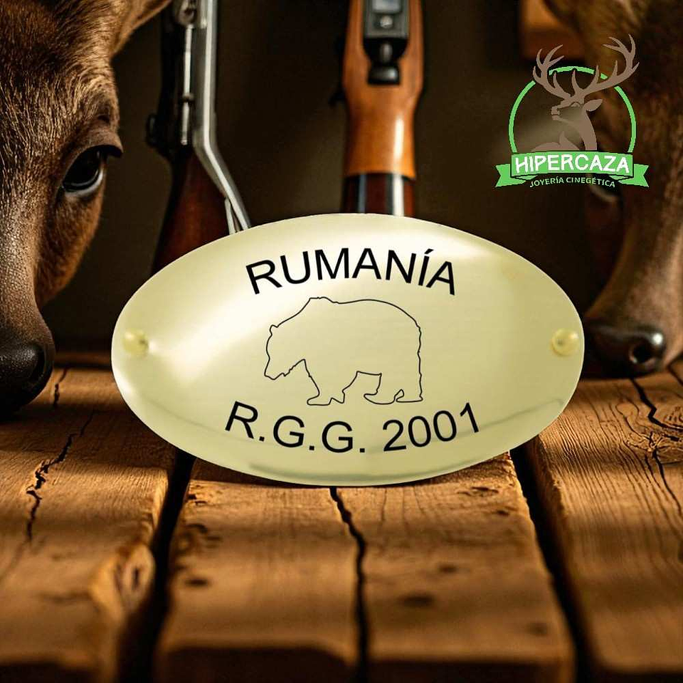 Chapa trofeo de caza personalizada oso  2