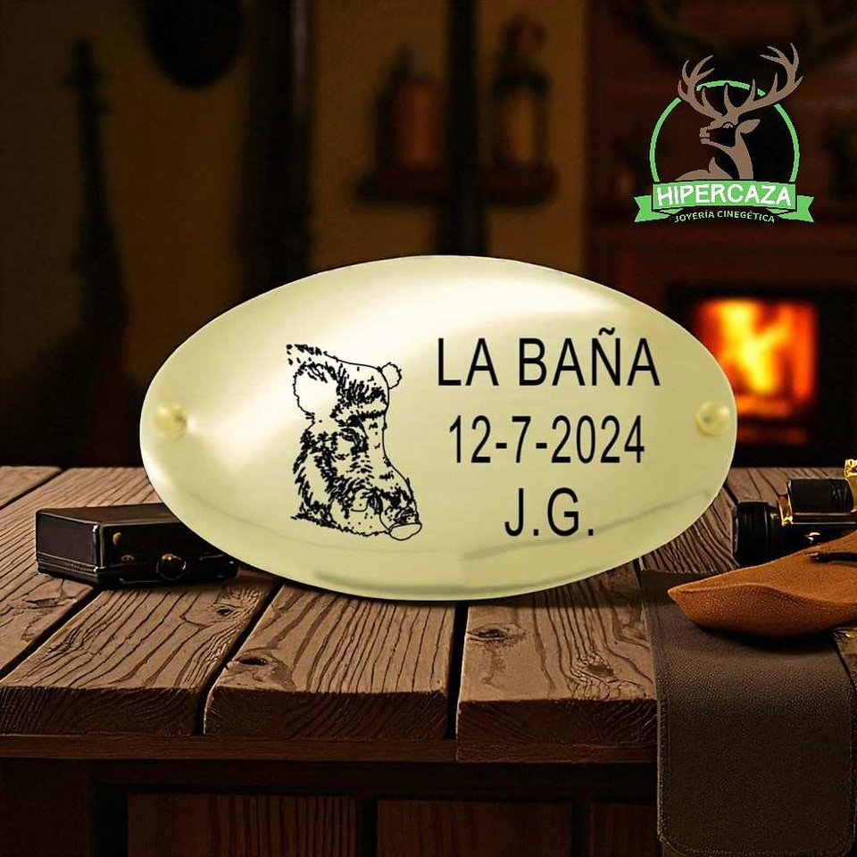 Chapa personalizada trofeo de caza jabalí  2