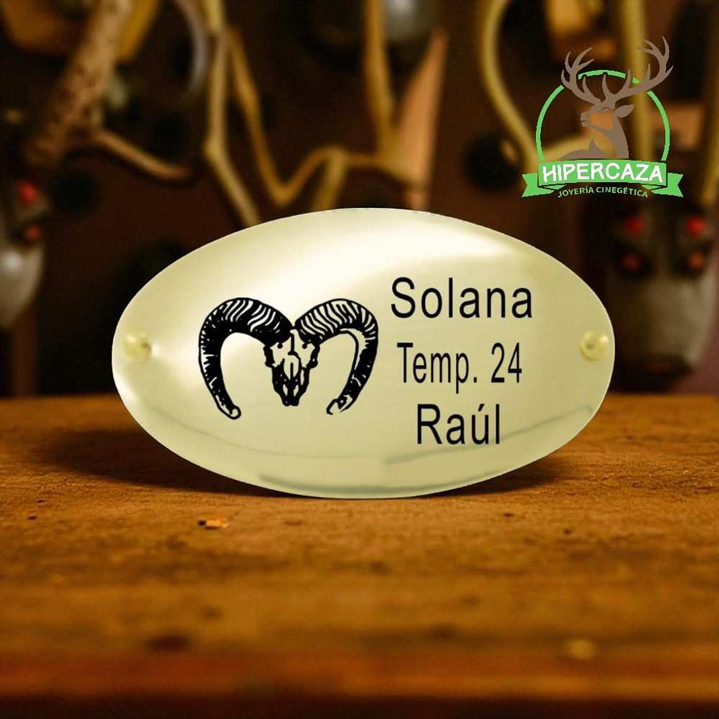 Chapa trofeo de caza personalizada muflón  2