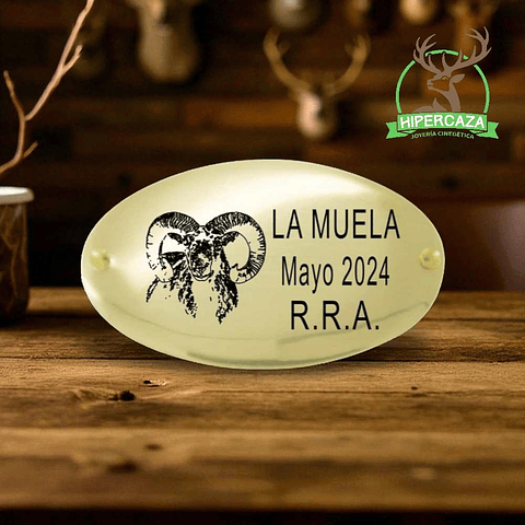 Chapa trofeo de caza personalizada con muflón 