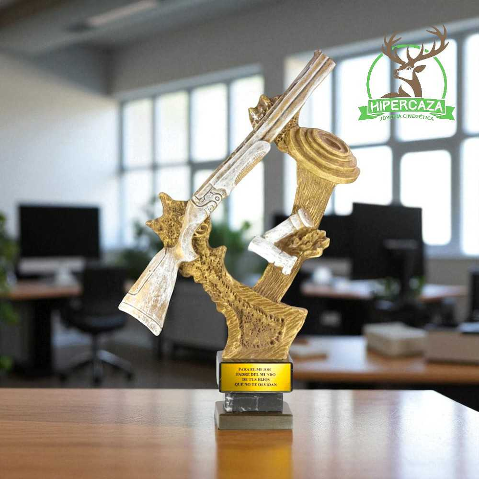 Trofeo de tiro al plato blanco y dorado 2