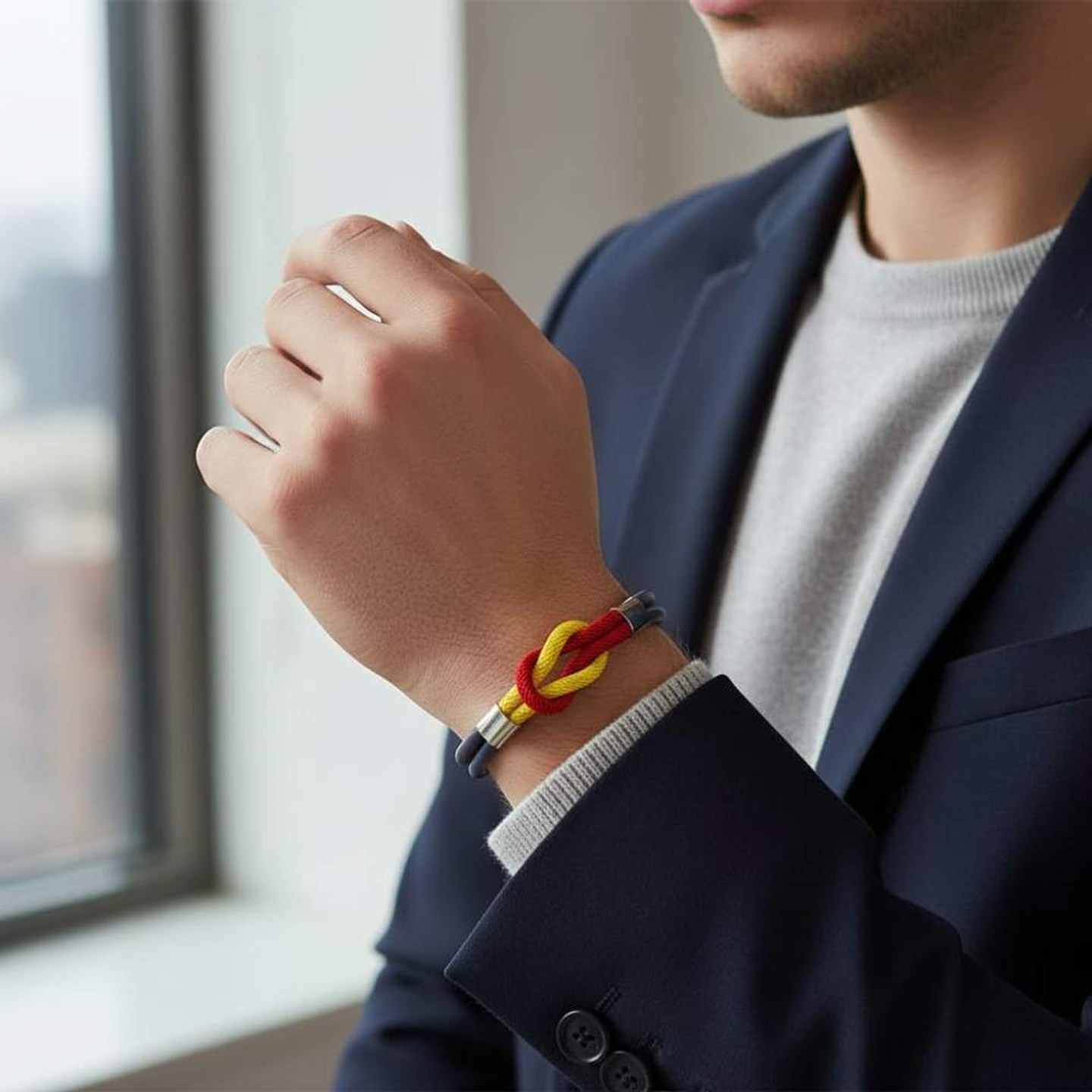 Pulsera de acero con cordón naútico gris España 5