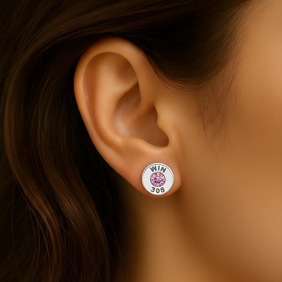 Pendientes casquillo de bala con circonita rosa  2