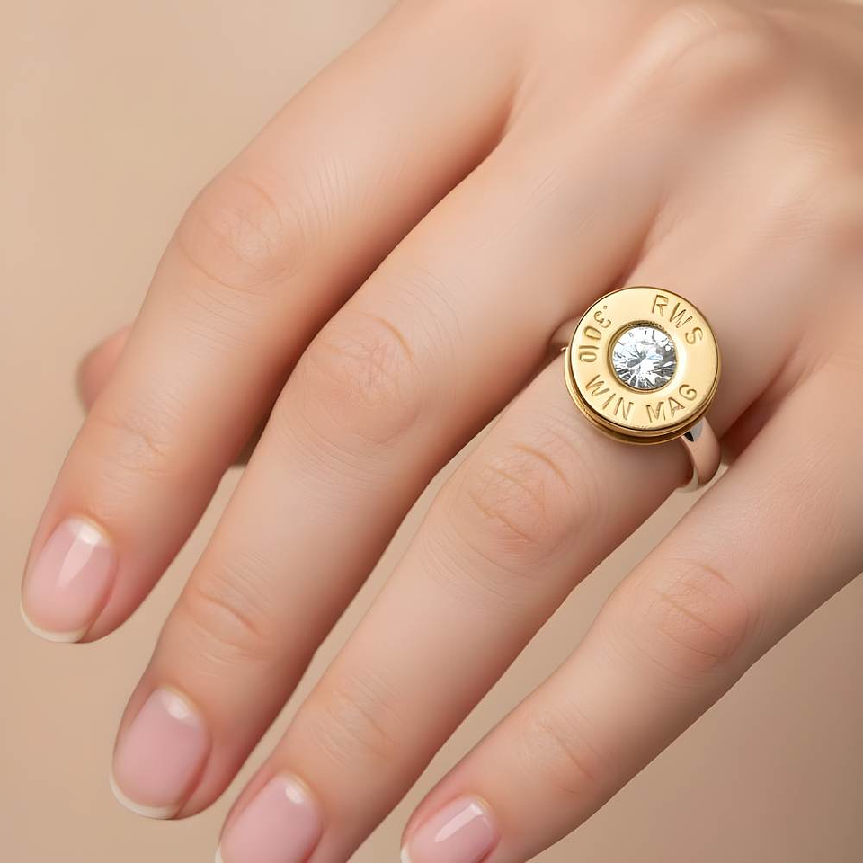 Anillo con casquillo de bala y piedra blanca  2