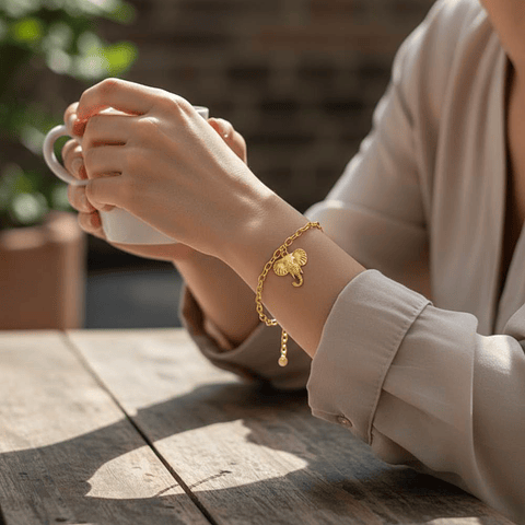 Pulsera de elefante en plata con baño de oro 