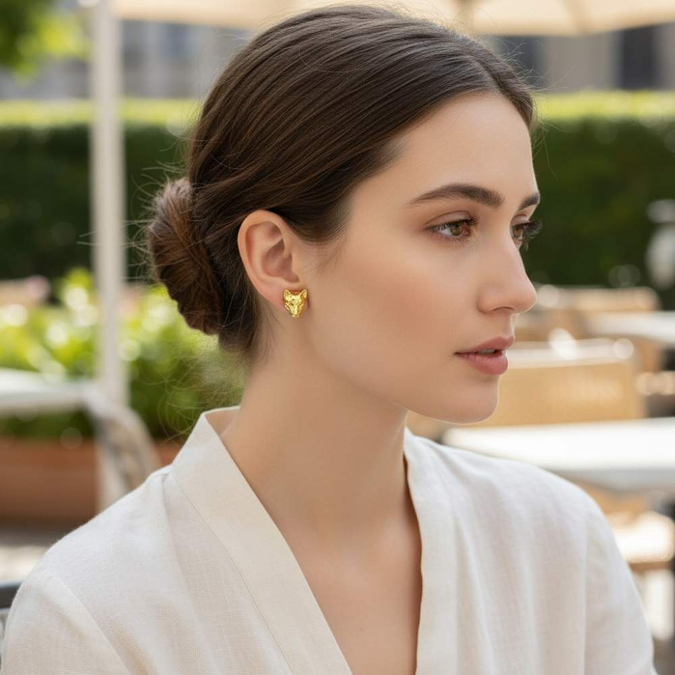 Pendientes de zorro en plata con baño de oro  3