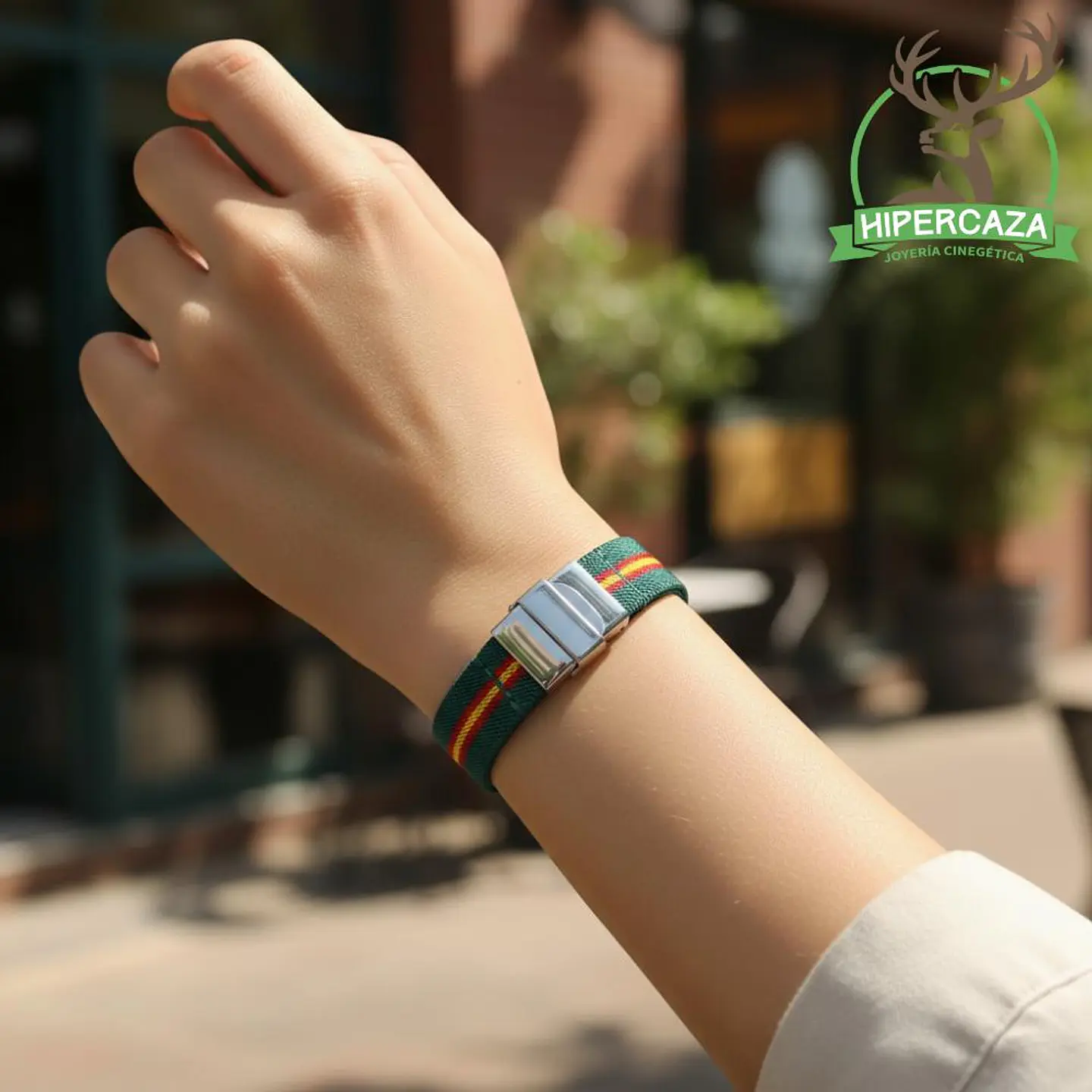 Pulsera con bandera de España verde acero 2