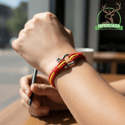 Pulsera de acero con cabo náutico rojo y amarillo España