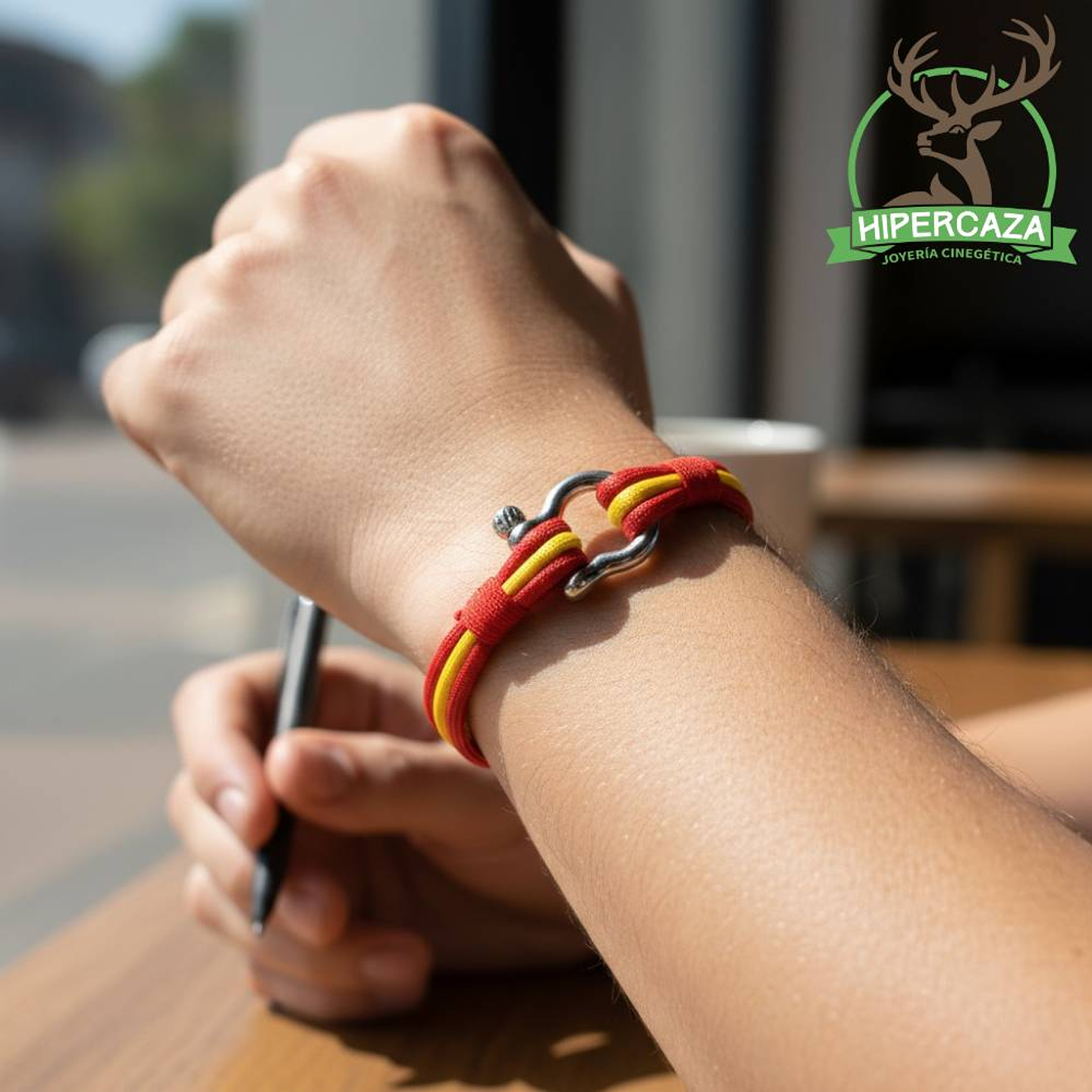 Pulsera de acero con cabo náutico rojo y amarillo España 2