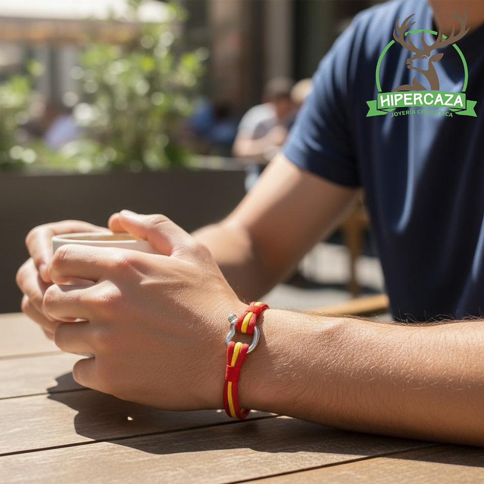 Pulsera de acero con cabo náutico rojo y amarillo España 3