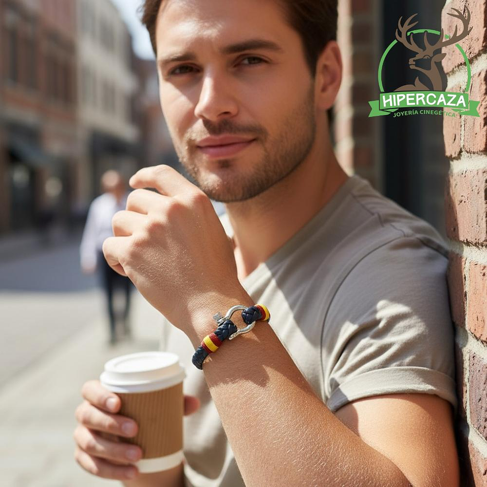 Pulsera de acero con cuero trenzado azul España 3