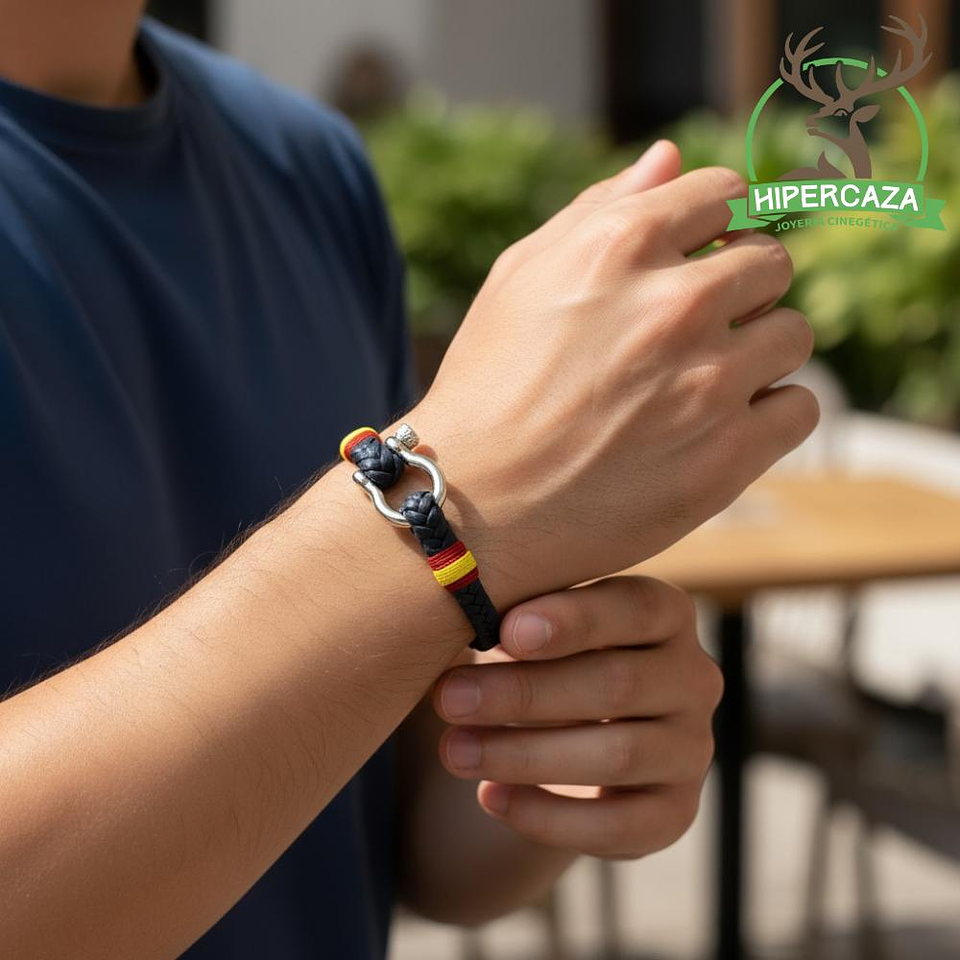 Pulsera de acero con cuero trenzado azul España 2