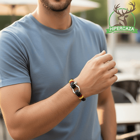 Pulsera de acero con cuero trenzado marrón España