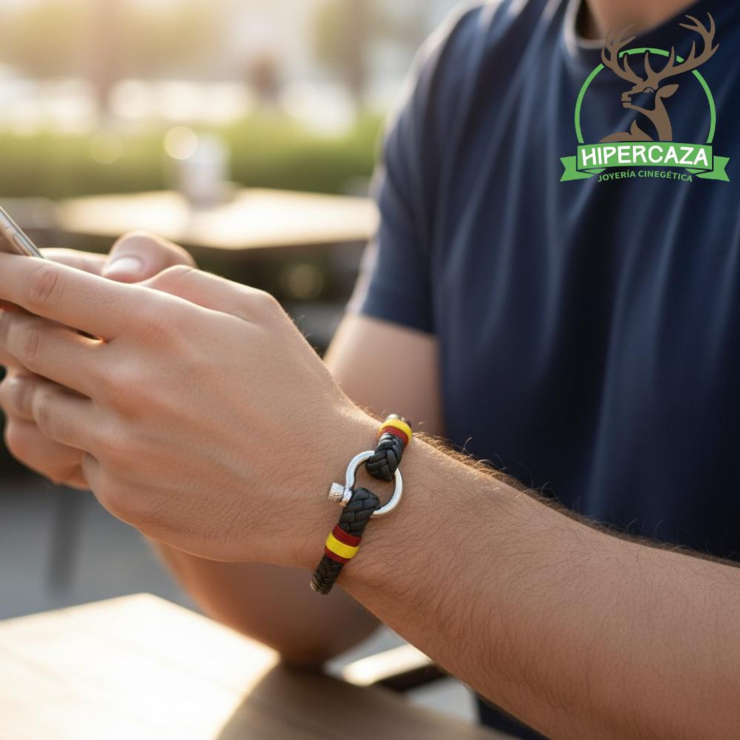 Pulsera de acero con cuero trenzado negro España  2