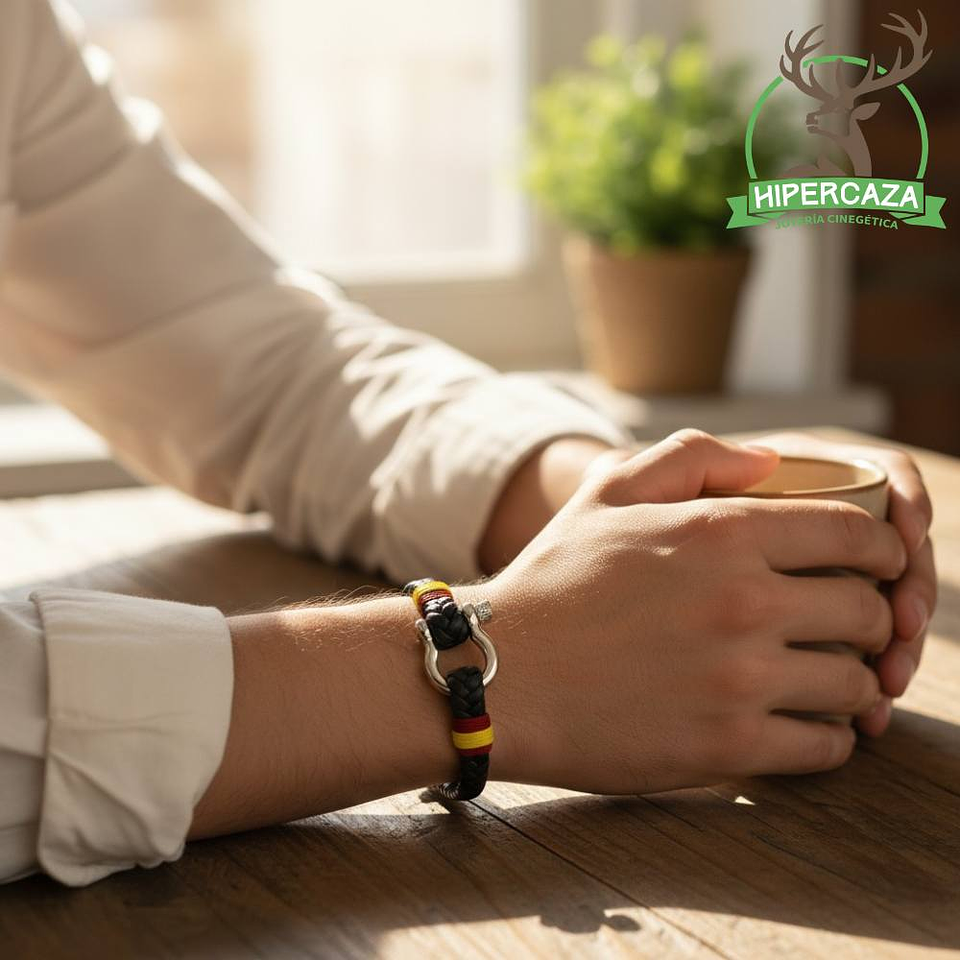 Pulsera de acero con cuero trenzado negro España  3